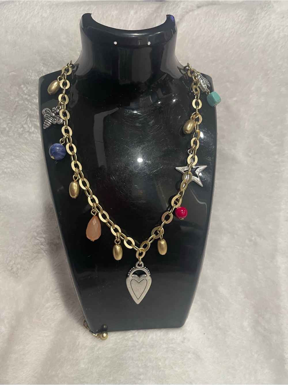 Chico’s Gold-Tone Charm Necklace with Multicolor Beads
